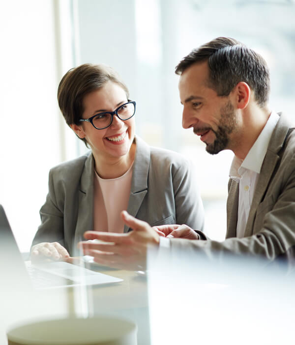 Business professionals discussing a project